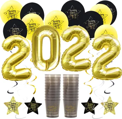 Produktbild von Oblique Unique Happy New Year Silvester Neujahr Party Feier Deko Set 2022 - Luftballons Girlanden Trinkbecher