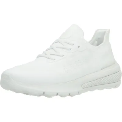 A white athletic shoe is shown against a white background.