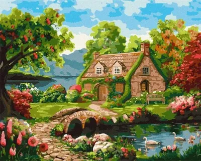 Image de Peinture par numéros - Maison fleurie 40 x 50 cm - Ideyka