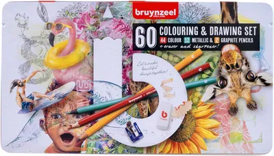 Zdjęcie produktu dla Zestaw kredek, 60 sztuk: 44 kredki kolorowe, 12 kredek metalicznych, 2 kredki grafitowe + gumka i temperówka