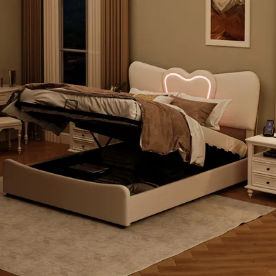 Immagine prodotto di UnboxG letto imbottito 140x200cm con funzione di ricarica (USB&Typ-c), letto matrimoniale a molle insacchettate con contenitore, letto per ragazzi in legno con LED e rete a doghe, velluto