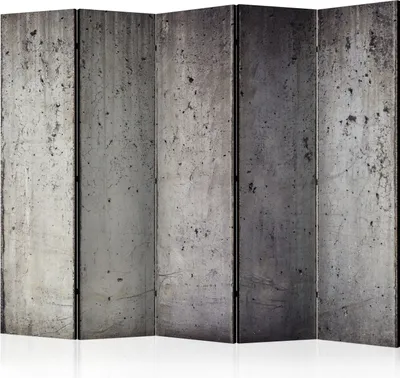 A multi-panel room divider with a concrete texture.
