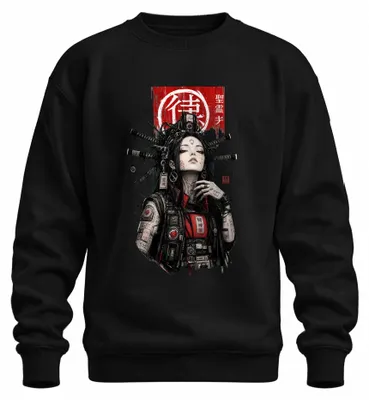Obrázok produktu pre Cyberpunk, samuraj, dámska katana, Japonsko, anime, manga, štýl rokov 2000, ronin, mikina s kapucňou, čierna, veľkosť M
