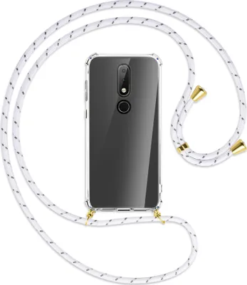 Produktbild von Handykette Backcover-Schutzhülle mit Band (Metall goldfarben) für Nokia 6.1 Plus / X6 - weiß/grau