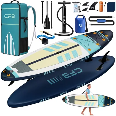 Produktbild von Stand Up Paddle Board 320x84x15 cm, Bis zu 160 kg, extra breites iSUP, Aufblasbares SUP-Board mit Paddel, Pumpe, Rucksack, für Anfänger und Erwachsene