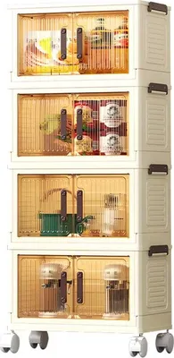 Image de Boîte de rangement pliable - Boîte de rangement à roulettes - 4 niveaux - Empilable - Plastique - Pour la maison et le bureau - Bleu