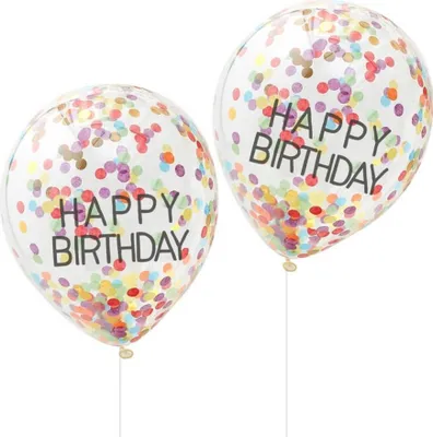 Produktbild von 5 Regenbogen Konfettiballons Birthday 30cm