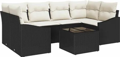 Immagine prodotto di vidaXL Set di divani con cuscini 7 pezzi in polirattan nero e crema