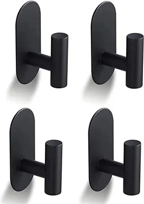 Image de Porte-serviettes, lot de 4, sans perçage, acier inoxydable, pour salle de bain, cuisine, vêtements, noir