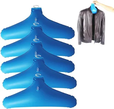 Produktbild von 5er-Pack aufblasbarer Kleiderbügel für Reisen, Outdoor, tragbar, faltbar, Wäscheständer mit Haken