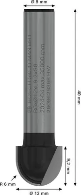 Produktbild von PRO Hohlkehlfräser, R 6, S 8, D 12 mm