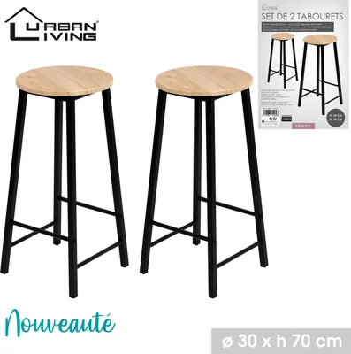 Produktbild von Urban Living Barhocker-Set 2 Tresenhocker Ø 30 x (H) 70 cm 151056