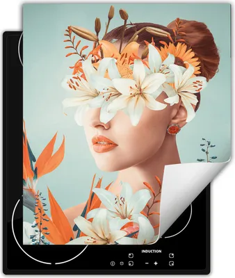 Produktbild von DarHaus Herdabdeckplatte 45x52 cm Anti Rutsch Matte Aufrollbar, Blumen - Frau