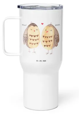Produktbild von Mr. & Mrs. Panda Kaffee-Thermobecher Eulen Liebe - Weiß - Geschenk, Kaffee-to-go-Becher, Teetasse, Freundin, Thermobecher, Edelstahl Tasse, Eule, thermosbecher, Verliebt
