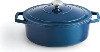 Immagine prodotto di Padella singola - coperchio in ghisa con pomolo in acciaio inox - adatta all'induzione - resistente al forno - blu (ovale)