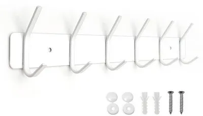 Produktbild von Ibenzoa® Wandhaken-Set – 6 Haken, weiße Wandgarderobe aus Edelstahl, modernes Design, 39 x 7,5 x 4 cm für Schlafzimmer, Bad & Flur