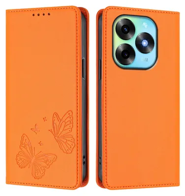 Image de Étui en cuir pour itel S23+, motif papillon, étui à rabat avec support, orange