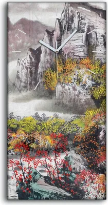 Produktbild von Wanduhr Bürouhr Leinwand Bild 30x60 Foto Bild Malerei Berg Landschaft Baum - weiße Hände