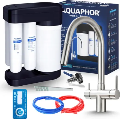 Image de Robinet de cuisine 3 voies Aquaphor Morion, mitigeur avec douchette extractible, bec pivotant, inox brossé