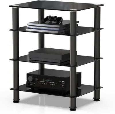 Productafbeelding van TV Rack HiFi Shelf Audio Cabinet Glas en Alu 600x455x762mm AS406001GB