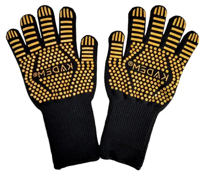 Produktbild von Unisex Aramid Backofenhandschuhe Grillhandschuhe Hitzebeständig bis 800 °C | Ofenhandschuhe Kochhandschuhe | feuerfest rutschfest | Gold L/XL