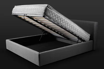 Produktbild von Graues Doppelbett Polster Betten Bettkasten Design Eleganter Stoff Bett