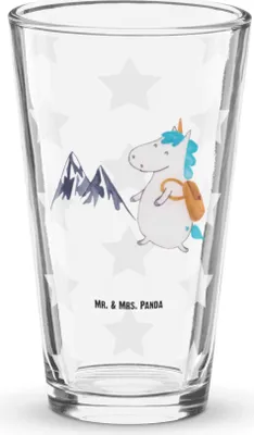 Produktbild von Mr. & Mrs. Panda Glas Einhorn Bergsteiger - Transparent - Geschenk, Glasbecher, Unicorn, Einhörner, Urlaub, Reisen, Wasserglas, Berge, Cocktailglas, Tumbler, Bierglas