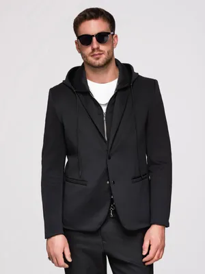 Produktbild von OMBRE Blazer Regular Fit mit abnehmbarer Kapuze und Druckknöpfen OM-BLZB-0165 black XL