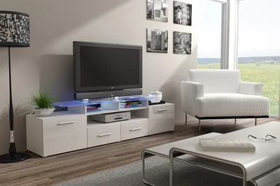 Obrázek produktu pro TV stolek s LED bílým osvětlením SOBRAL - bílý / lesklý bílý