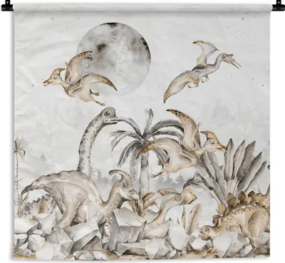 Produktbild von MuchoWow® Wandteppich Wandbehang Dino - Dschungel Dekoration - Kinder - Junge - grün 90x90 cm Tapisserie Dekoration Wandtuch - Wandaufhänger