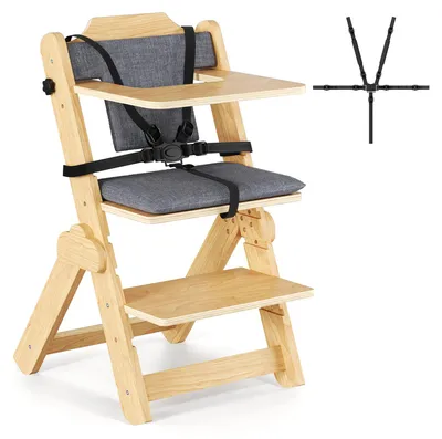 Immagine prodotto di Seggiolone per bambini - Seggiolone pieghevole - Adatto da 0 a 3 anni - Portatile - Imbottito - Struttura in legno - Bianco