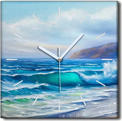 Produktbild von Coloray Uhr auf Leinwand 30x30 cm Wand Uhr Dekoration Wohnzimmer Segeltuch weiße Zeiger -Wassersandstrandwellen