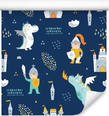 Produktbild von 10m VLIES TAPETE Rolle Kinderzimmer Schlüsser Drachen Ritter Wolken XXL