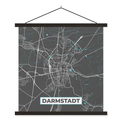 Produktbild von MuchoWow® Textilposter Stadtplan - Karte - Darmstadt - Blau - Deutschland - Karte 60x60 cm mit schwarzem Rahmen - Posteraufhänger