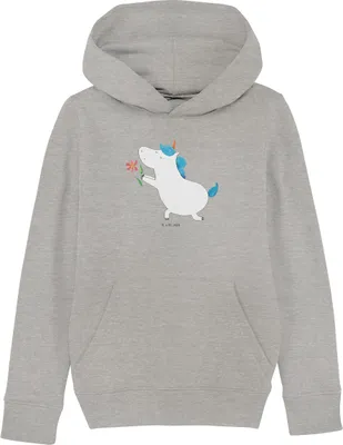 Produktbild von Mr. & Mrs. Panda Kinderpullover Einhorn Blume 7-8 Jahre (122/128) - Heather Grey - Geschenk, Pulli, Sweater, Antrag, Kinderbekleidung, Freundin, Unicorn, Pullover, Hoodie