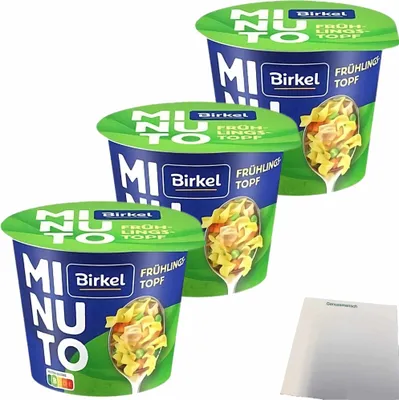 Produktbild von Birkel Minuto Frühlingstopf Nudelpower 3er Pack (3x52g Becher) + usy Block