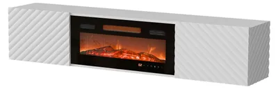 Produktbild von MIRJAN24 TV-Lowboard Lara mit Kamin, TV-Schrank mit zwei Kleppen, Realistische LED-Flamme, Wohnzimmer Kollektion (Farbe: Weiß)
