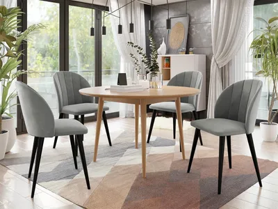 Obrázek produktu pro Jídelní stůl 120 cm se 4 židlemi NOWEN 1 - přírodní dřevo / černý / šedý