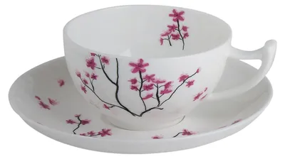 Produktbild von Tasse mit Untertasse CHERRY BLOSSOM 180ml weiß rosa Porzellan TeaLogic