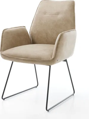 Produktbild von DELIFE Esszimmerstuhl Zoa-Flex Mikrofaser Beige Vintage Kufengestell Schwarz Taschenfederkern