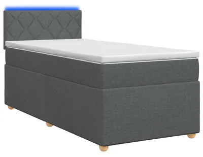 Immagine prodotto di Letto con rete a molle e materasso, colore grigio scuro, dimensioni 90 x 190 cm, rivestito in tessuto