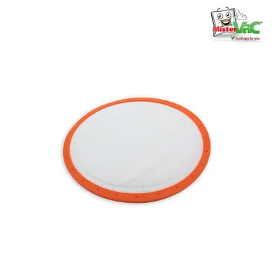 A round filter with an orange rim on a white background.