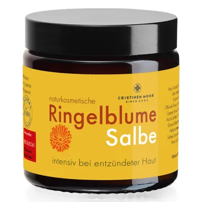 Produktbild von Cristinen Moor Bio Ringelblumensalbe 50 ml I Naturkosmetik, Ringelblumencreme ohne duftende Zusatzstoffe, intensiv bei trockener, entzündeter Haut
