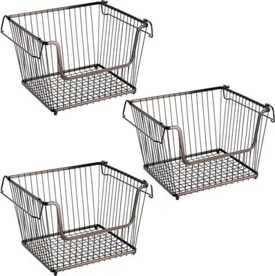 Produktbild von mDesign Allzweckkorb Gitterbox Aufbewahrungkorb 3er Set stapelbar Metall Bronze