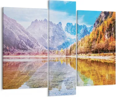 Produktbild von Bild auf Leinwand - Leinwandbild - 3 Teile - Herbst Landschaft Berge - 95x80cm - Wand Bild - Wanddeko - Wandbilder - Leinwanddruck - Bilder - Wanddekoration - Leinwand bilder - Wandbild - CB95x80-4624