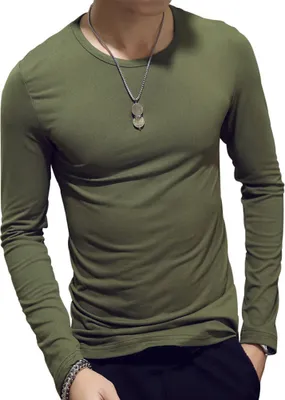 Produktbild von Lässige Männer Solid Color Slim T-Shirt Sport Bottoming Top-Grün (Asiatische Größe:L)