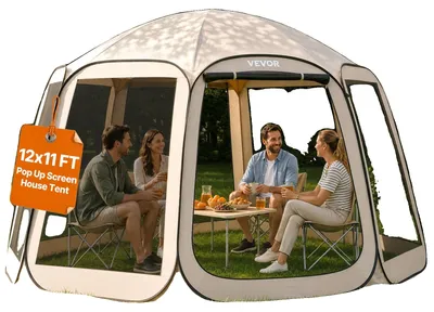 Produktbild von VEVOR Bildschirmhaus Zelt, 3660 x 3380 x 2300 mm, 10-12 Personen Pop-Up Bildschirmzelt, tragbares Zelt mit Tragetasche, Netzseiten, Erdnägel, für Garten, Terrasse, Outdoor-Aktivitäten, Beige, 365.76x335.28 cm-Standard