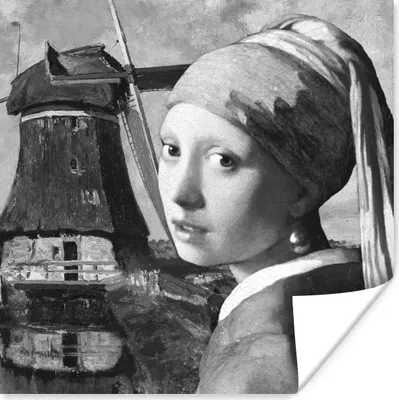 Produktbild von MuchoWow® Poster Das Mädchen mit dem Perlenohrring - Johannes Vermeer - Schwarz und weiß 100x100 cm - Babyzimmer