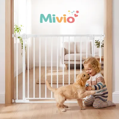 Produktbild von Mivio Nala Türschutzgitter 90–98 cm Weiß | Treppenschutzgitter ohne Bohren | Kinderschutzgitter Flatstep Auto-Close | Hundegitter
