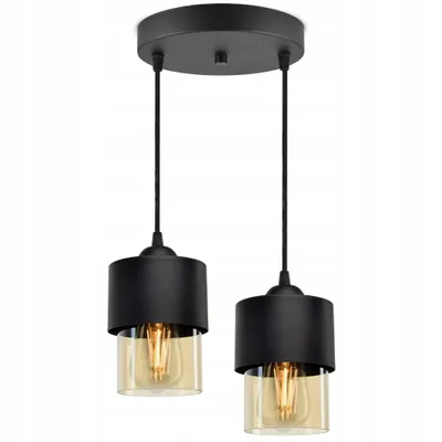 Produktbild von LUXOLAR Pendelleuchte 2 flammig Schwarz mit honig Glasschirm E27 60 W, Pendelleuchte für Wohnzimmer, Küchen - Hängelampe Modern Design